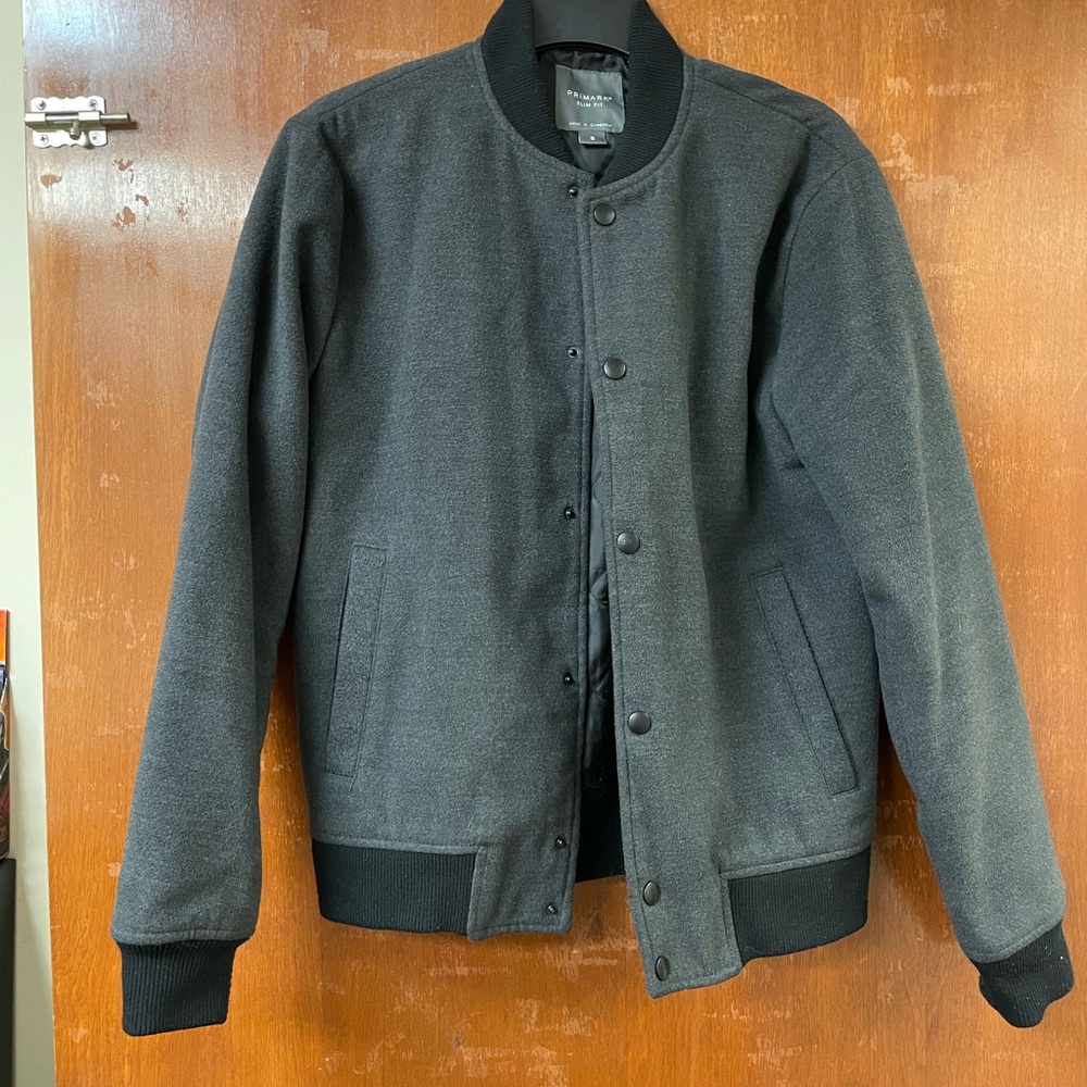 Primark Gray Bomber Jacket with Ribbed Cuffs